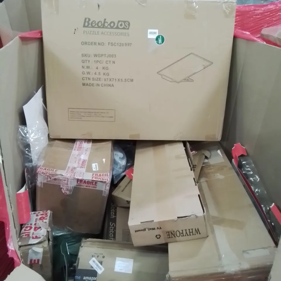 PALLET OF ASSORTED ITEMS TO INCLUDE, VARIOUS BOXED FURNITURE PARTS