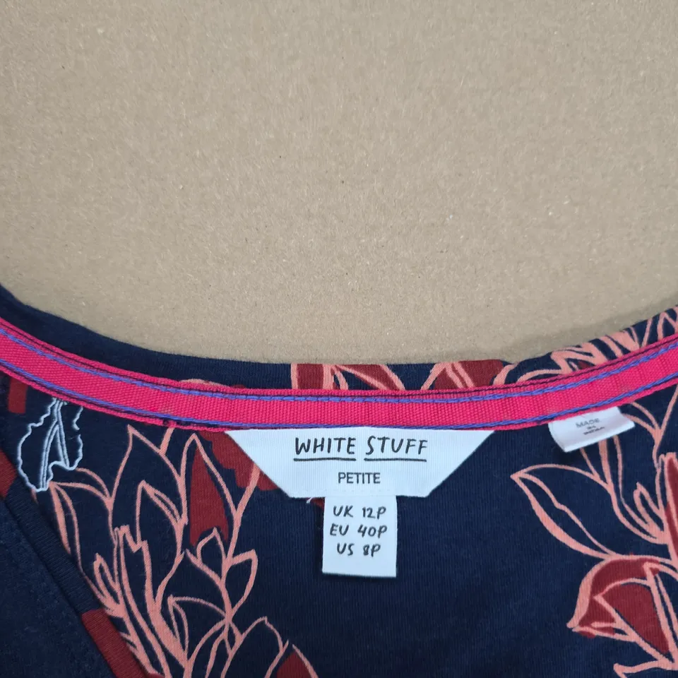 UK 12P WHITE STUFF PETITE NAVY FLORAL PRINT DRESS