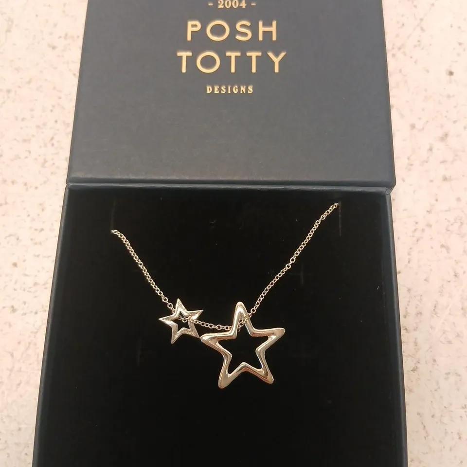 POSH TOTTY DESIGNS OPEN DOUBLE STAR CHARM NECKLACE STERLING SILVER
