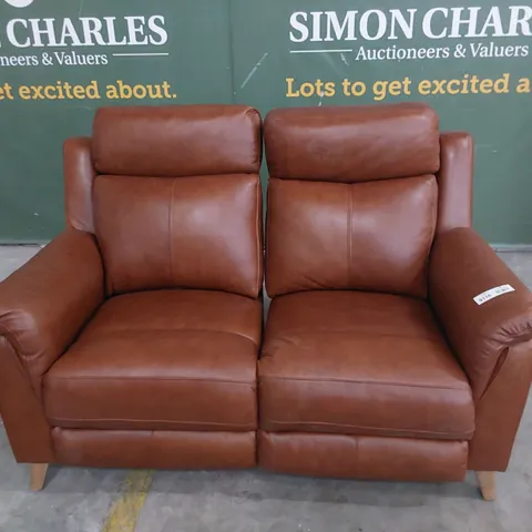 DESIGNER POWER RECLINING TWO SEATER SOFA CHESTNUT LEATHER