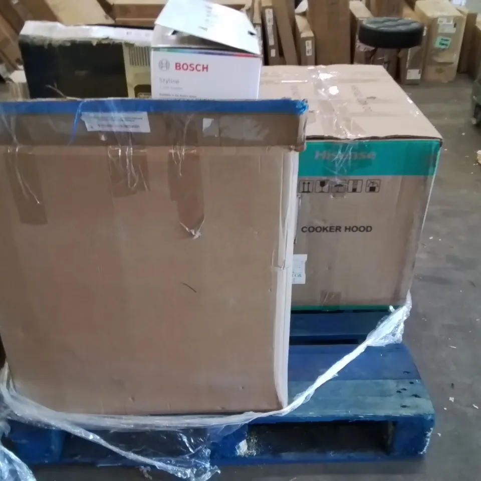 PALLET OF ELECTRICAL PRODUCTS TO INCLUDE;BOSCH SYLINE 2 SLICE TOASTER,DELONGHI OIL FILLED RADIATOR,KARCHER HIGH PRESSURE WASHER,CERAMIC HEATER,HISENSE COOKER HOOD 
