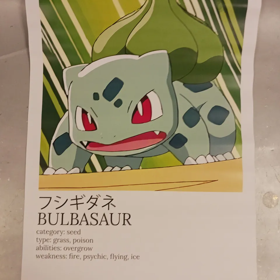 POKÉMON KANTO STARTERS BULBASAUR, CHARMANDER, AND SQUIRTLE ART PRINTS