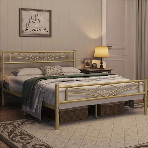 BOXED YAHEETECH MINIMALIST METAL BED FRAME - ANTIQUE GOLD, 135CM DOUBLE (1 BOX)