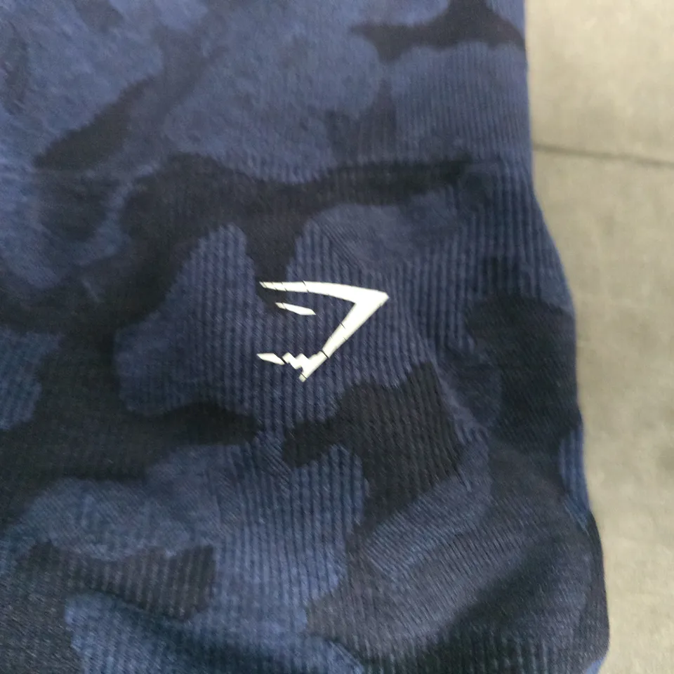 GYMSHARK NAVY CAMOUFLAGE SHORTS -  XS