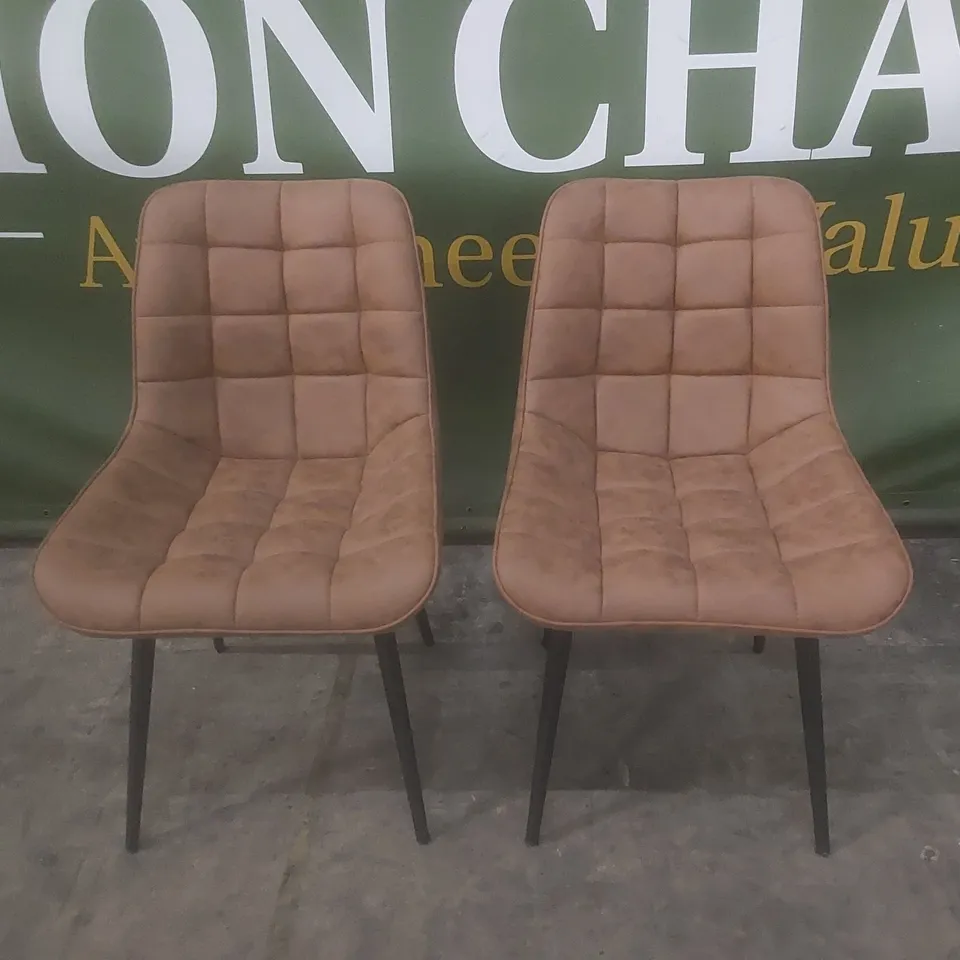 SET OF 2 DESIGNER FABRIC UPHOLSTERED LEATHER-LOOK DINING CHAIRS