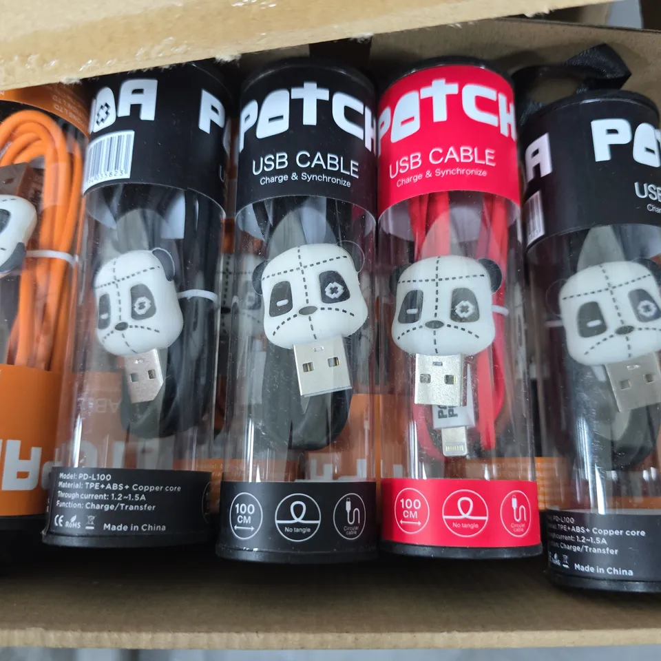 APPROXIMATELY 18 ASSORTED PATCH USB LIGHTNING CONNECTORS CABLES TO INCLUDE ORANGE, NAVY, RED & BLACK VARIATIONS 