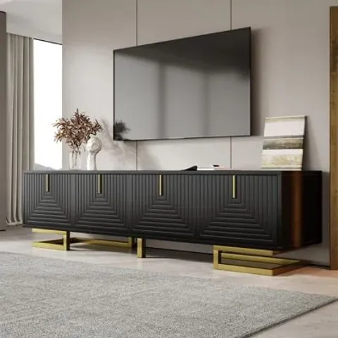 BOXED LUXURY BLACK AND GOLD TV STAND 160CM MEDIA UNIT 
