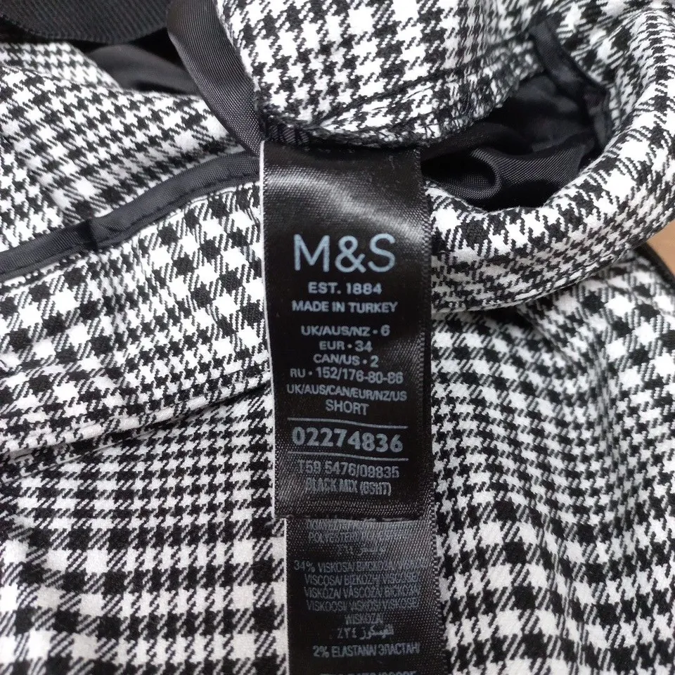 M&S WOMEN'S HOUNDSTOOTH TROUSERS – UK 6 SHORT, BLACK MIX