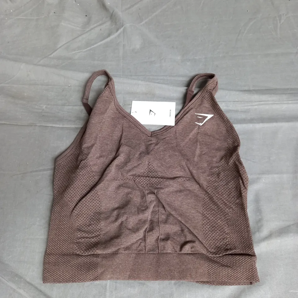 GYMSHARK VITAL SEAMLESS 2.0 MIDI TANK IN BROWN MARL SIZE M