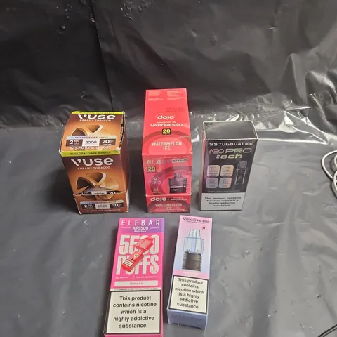LOT OF APPROXIMATELY 20 ASSORTED ELECTRONIC CIGARETTE ITEMS TO INCLUDE VUSE PODS, DOJO BLAST PODS AND ELFBAR PODS