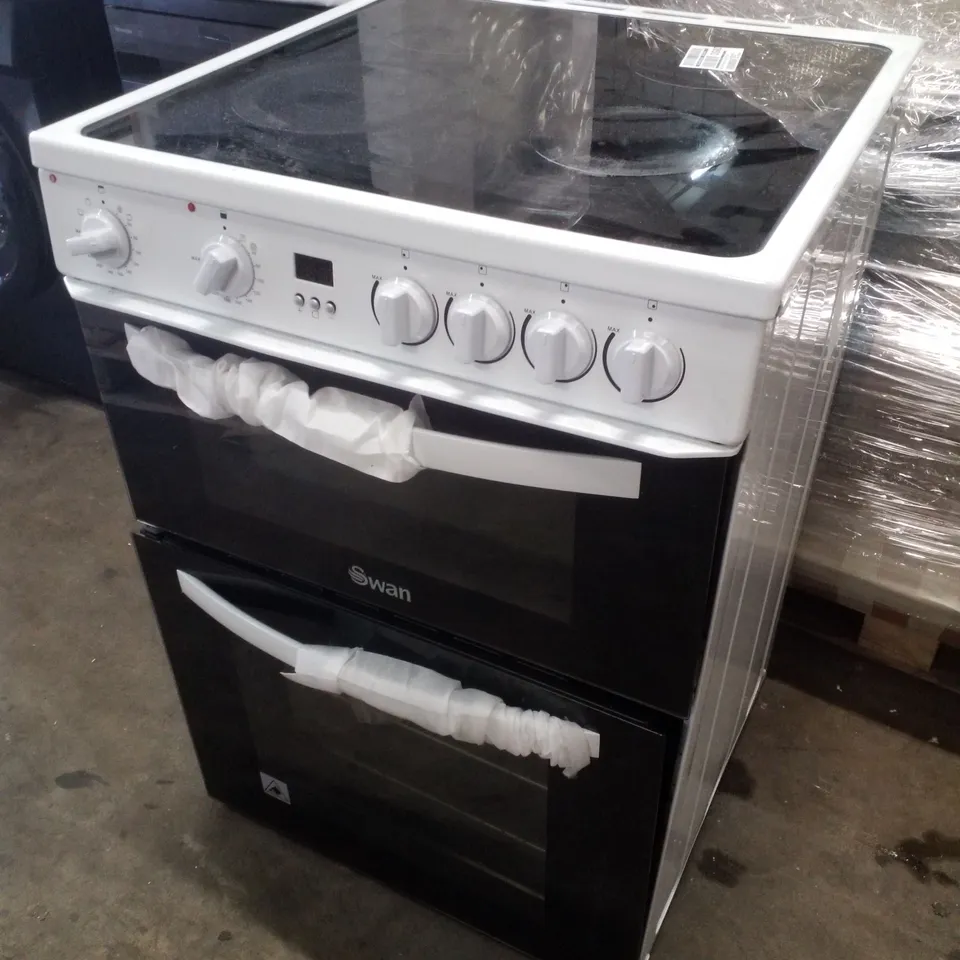 SWAN SX16730W 60CM ELECTRIC DOUBLE OVEN CERAMIC HOB COOKER - WHITE