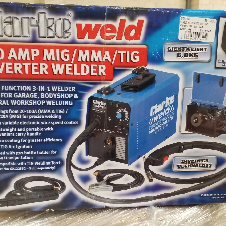 BOXED CLARKE MMA/TIG120 120 AMP INVERTER MMA/TIG WELDER