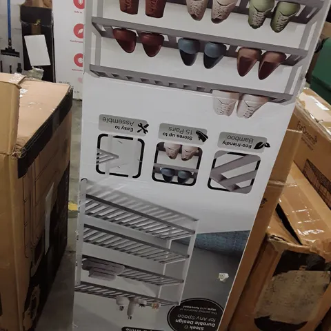 BOXED KEPLIN 4 TIER BANBOO SHOE RACK GREY AND WHITE COLOUR