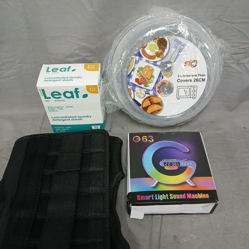 APPROXIMATELY 15 ASSORTED HOUSEHOLD PRODUCTS TO INCLUDE WIRELESS SPEAKER, MICROWAVE PLATE, DETERGENT SHEETS ETC 