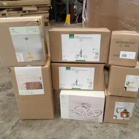 PALLET TO CONTAIN APPROXIMATELY 27 DESIGNER INDOOR LIGHTING PRODUCTS TO INCLUDE; WALL LIGHTS, CEILING LIGHTS, FLOOR LAMPS ETC