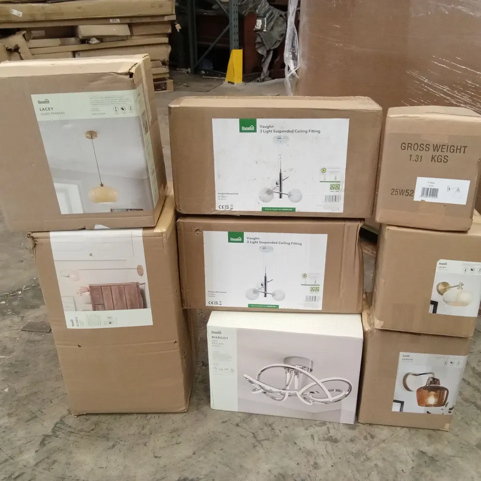 PALLET TO CONTAIN APPROXIMATELY 27 DESIGNER INDOOR LIGHTING PRODUCTS TO INCLUDE; WALL LIGHTS, CEILING LIGHTS, FLOOR LAMPS ETC