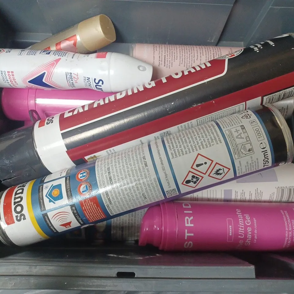 APPROXIMATELY 14 ASSORTED AEROSOLS TO INCLUDE ASTRID SHAVE GEL, SOUDAL SOUNDAFOAM GAP FILLER, VOLUMISNG MOUSSE, ETC - COLLECTION ONLY