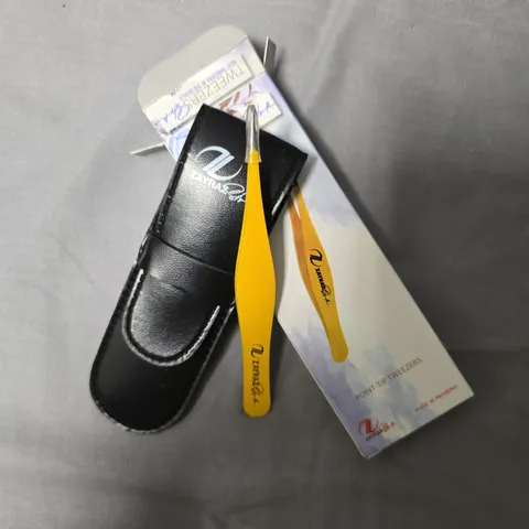 ZAYRAZ STYLE POINT-TIP TWEEZERS WITH LEATHER SHEATH – YELLOW - APPROXIMATELY 29 PCS 