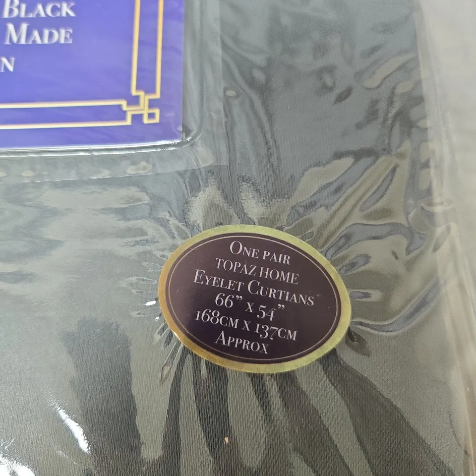 TOPAZ HOME EYELET CURTAINS IN DARK GREY – SILKY FEEL BLACK OUT, READY MADE, 66 X 54 IN (168 X 137 CM)