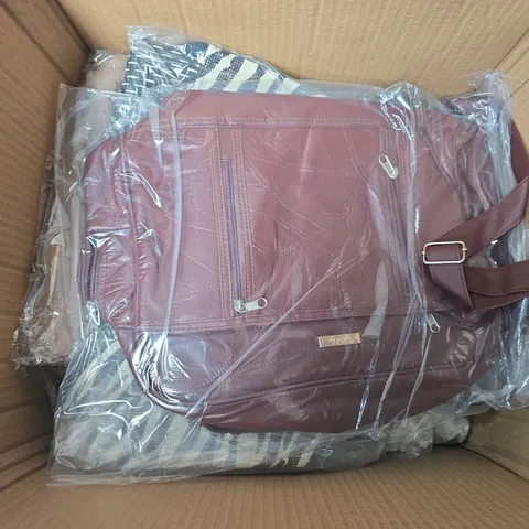 BOX OF APPROXIMATELY 15 ASSORTED ITEMS TO INCLUDE - HANDBAGS - LONG SLEEVE TOP - ETC - COLLECTION ONLY 