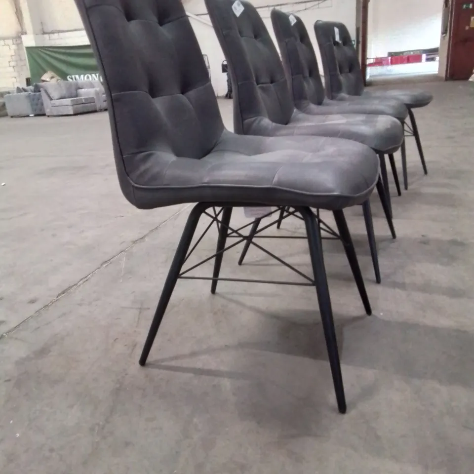 SET OF 4 QUALITY BUTTON BACK FAUX LEATHER UPHOLSTERED SIDE/DINING CHAIRS BLACK LEGS