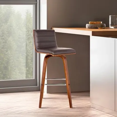 BOXED ALUIN MID-CENTURY MODERN SWIVEL COUNTER OR BAR HEIGHT BAR STOOL -BROWN-