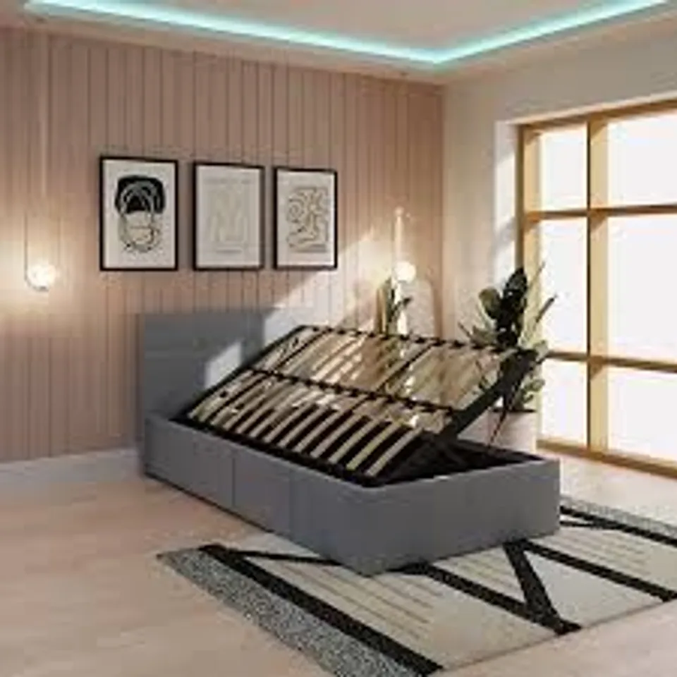 BOXED GFW SINGLE GREY SIDE LIFT OTTOMAN BED (2 BOXES)