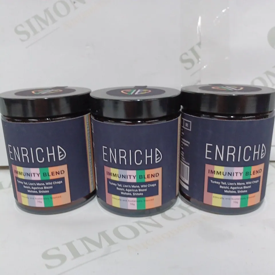 LOT TO CONTAIN 3 X 70G ENRICHD 7- MUSHROOM IMMUNITY MIX POWDER - COLLECTION ONLY
