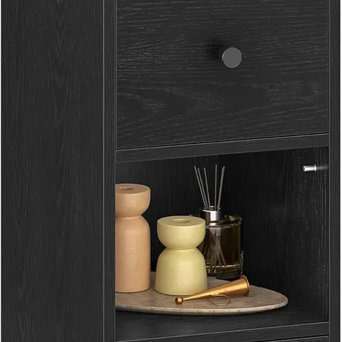 BOXED HZUANERI SLIM BEDSIDE TABLE, NARROW SIDE TABLE WITH 2 DRAWERS - BLACK (1 BOX)