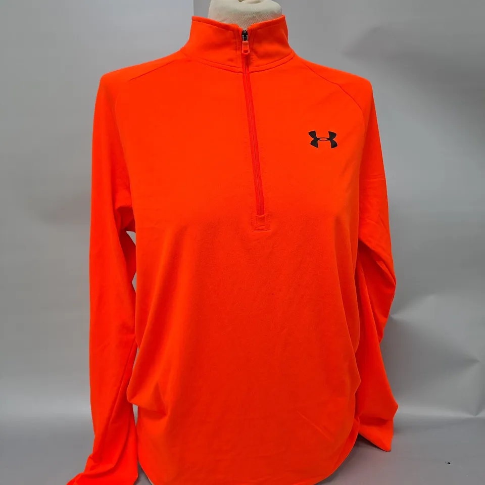 FLORESCENT ORANGE UNDER ARMOUR LONG SLEEVE QUARTER ZIP - SIZE SMALL 