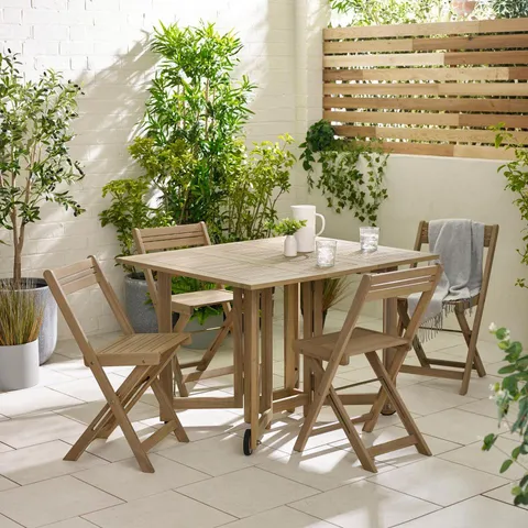 BOXED STOWAWAY OUTDOOR 4 SEAT DINING SET - LIGHT TEAK