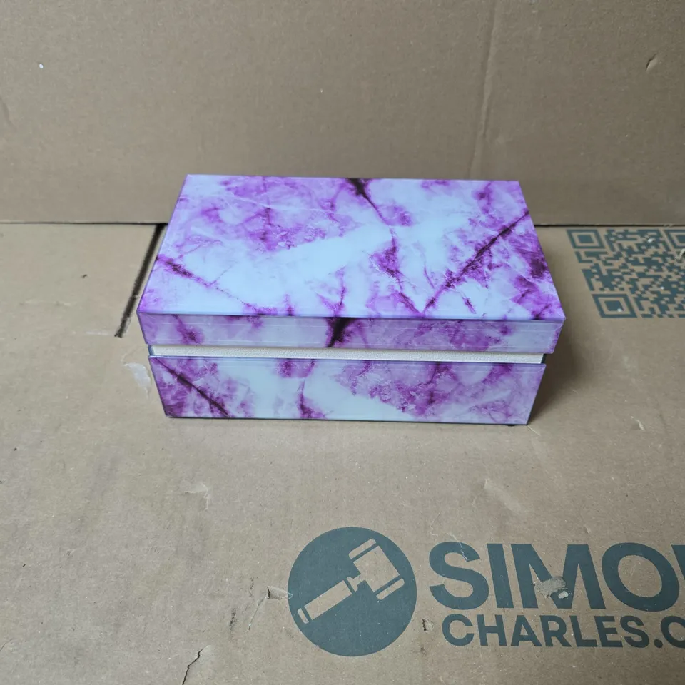 PURPLE GLASS MARBLE EFFECT JEWELLERY DISPLAY BOX WITH BUILT-IN MIRROR