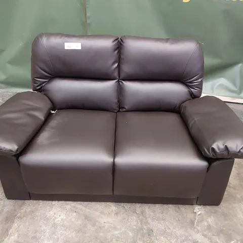 DESIGNER 2 SEATER BROWN LEATHER SOFA