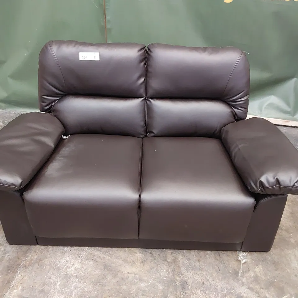 DESIGNER 2 SEATER BROWN LEATHER SOFA