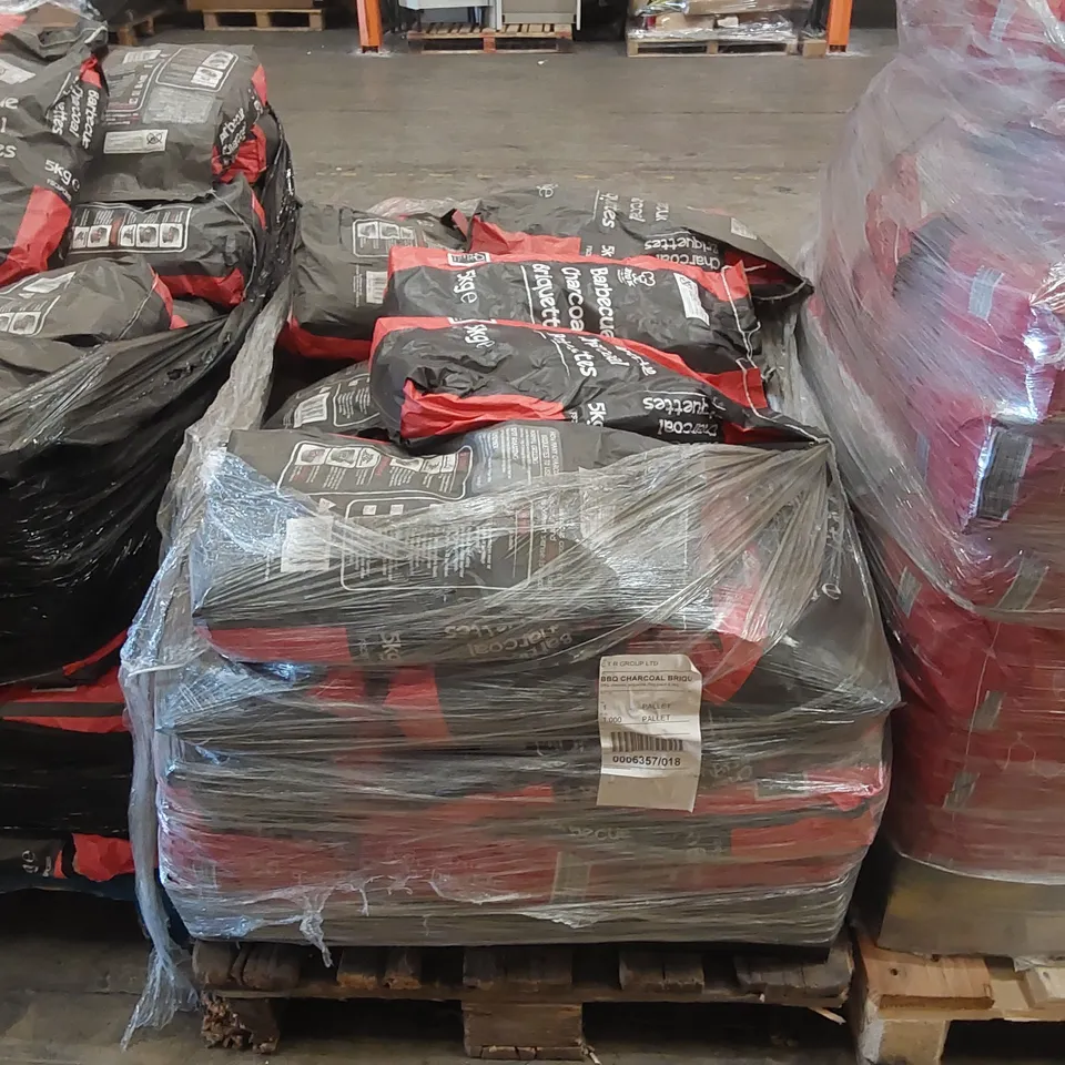 PALLET CONTAINING A LARGE QUANTITY OF CHARCOAL BRIQUETTE BAGS 