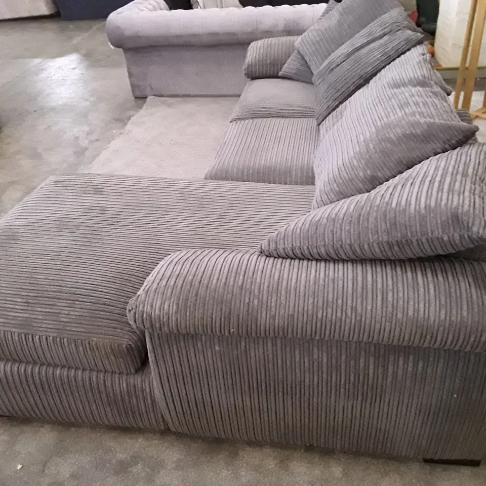 QUALITY DESIGNER AMALFI 3 SEATER SOFA WITH RHF CHAISE - GREY CORDUROY FABRIC  