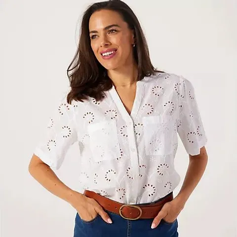 RUTH LANGSFORD BRODERIE BLOUSE WHITE 8