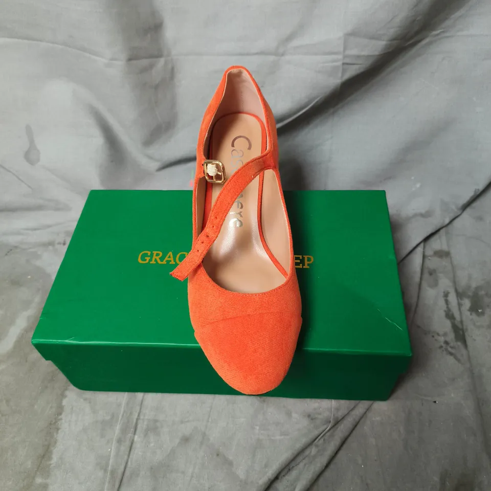 GRACE ORANGE SUEDE MARY JANE HEELS – WOMEN'S UK4 (US6), PAIR, BOXED
