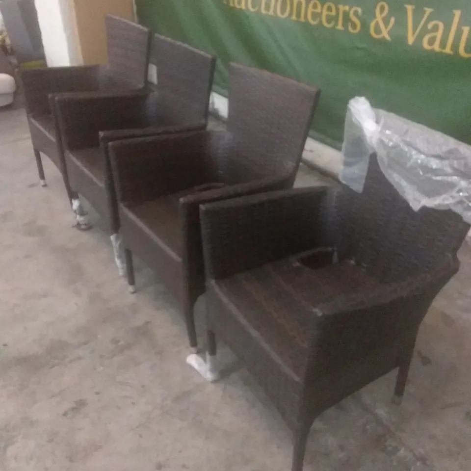 X4 RATTAN EFFECT GARDEN CHAIRS BROWN