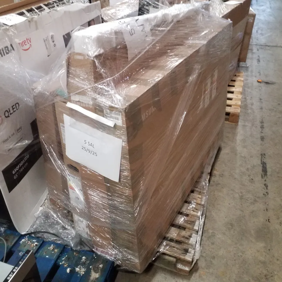 PALLET OF FIVE ASSORTED WAREHOUSE DAMAGED TV'S TO INCLUDE;