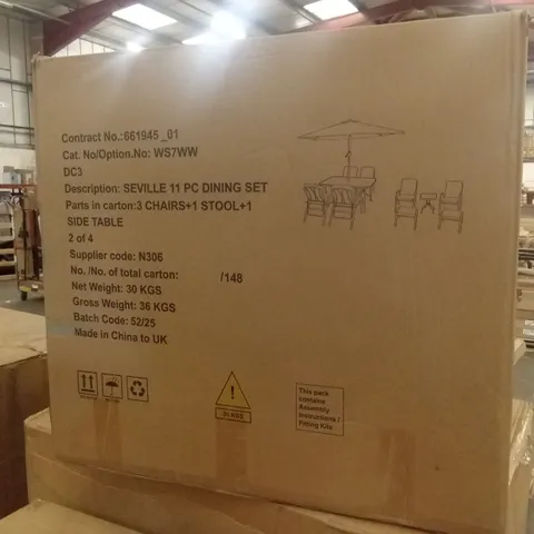 BOXED SEVILLE SET OF 3 OUTDOOR DINING CHAIRS AND 1 STOOL (1 BOX)