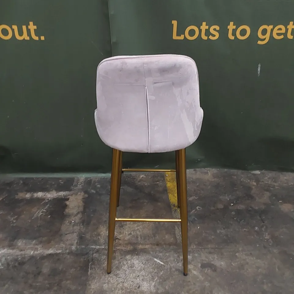 DESIGNER BLUSH VELVET UPHOLSTERED BARSTOOL WITH GOLD METAL LEGS 