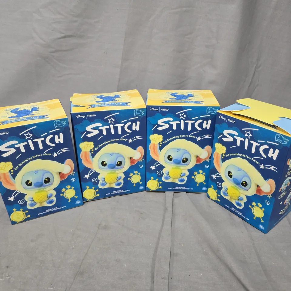4 BOXED DISNEY STITCH EAT SOMETHING BEFORE SLEEP COLLECTION VINYL FACE PLUSH BLIND BOXES