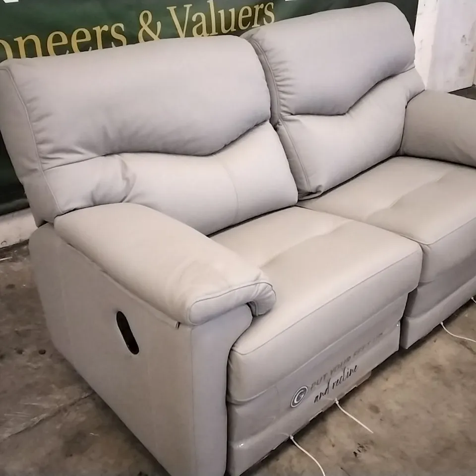QUALITY BRITISH DESIGNED & MANUFACTURED G PLAN STRATFORD 2 SEATER MANUAL RECLINER SOFA CAMBRIDGE GREY LEATHER