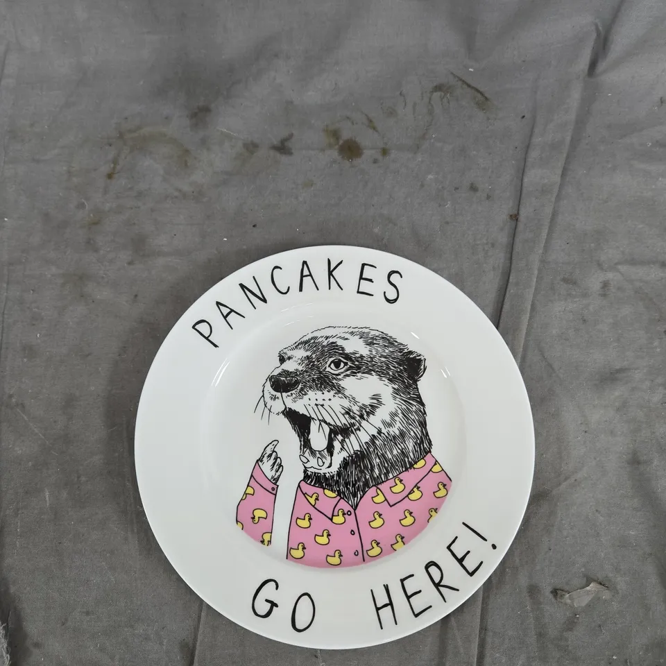 JIMBOBART CERAMIC PLATE – PANCAKES GO HERE! 