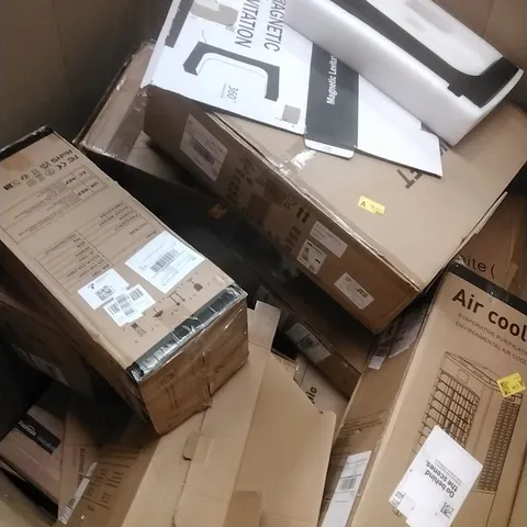 PALLET OF ASSORTED HOUSEHOLD GOODS AND PRODUCTS TO INCLUDE; AIR COOLERS, HEDGE TRIMMERS, BOXED FURNITURE ETC