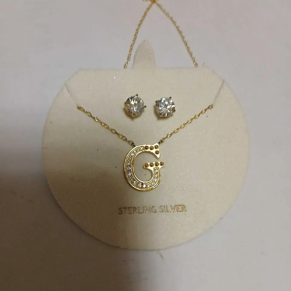 DIAMONIQUE 1.9CT TW INITIAL PENDANT & EARRING SET IN BAUBLE STERLING SILVER 