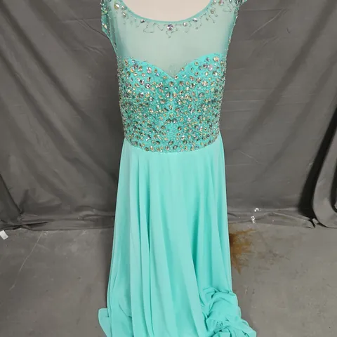 PROM FROCKS EMBELLISHED BACKLESS OCCASION DRESS IN MINT GREEN SIZE 16