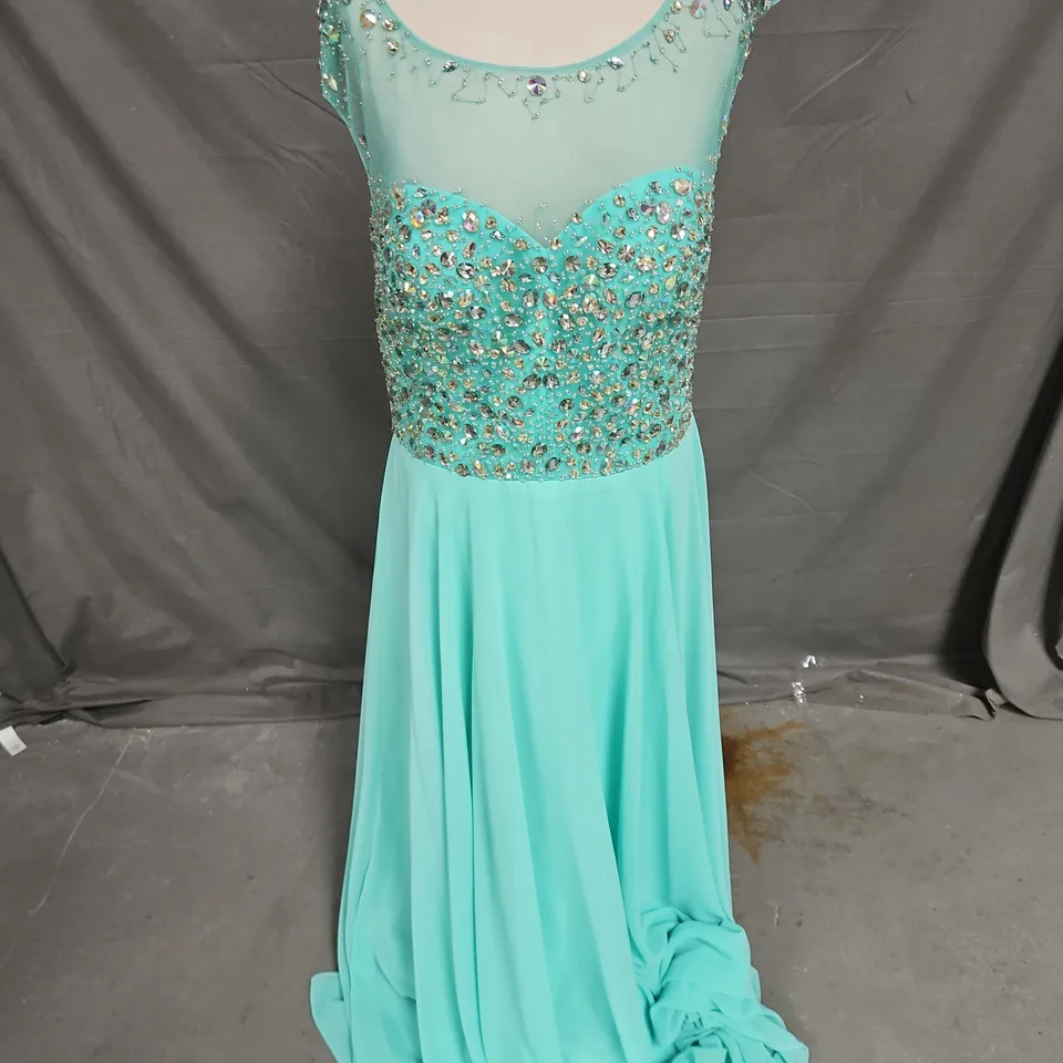 PROM FROCKS EMBELLISHED BACKLESS OCCASION DRESS IN MINT GREEN SIZE 16