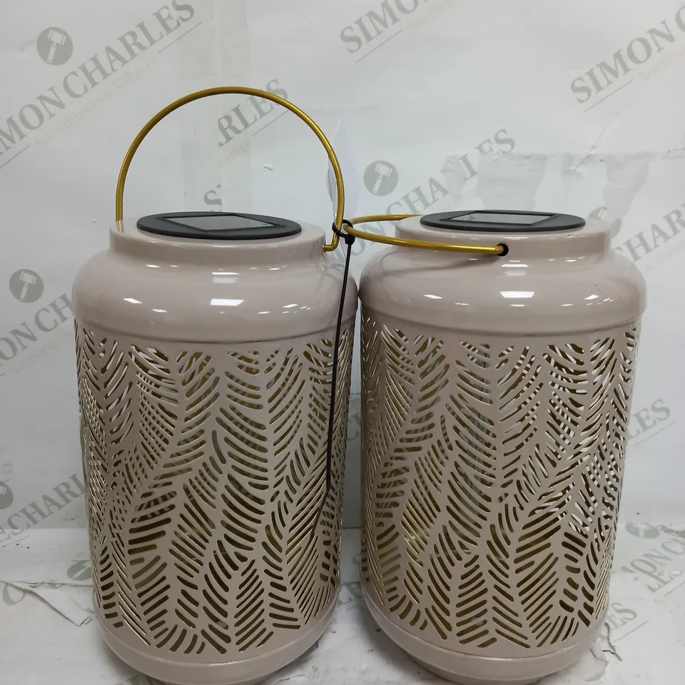 GARDEN REFLECTIONS SET OF 2 PATTERNED SOLAR LANTERNS, LEAF 